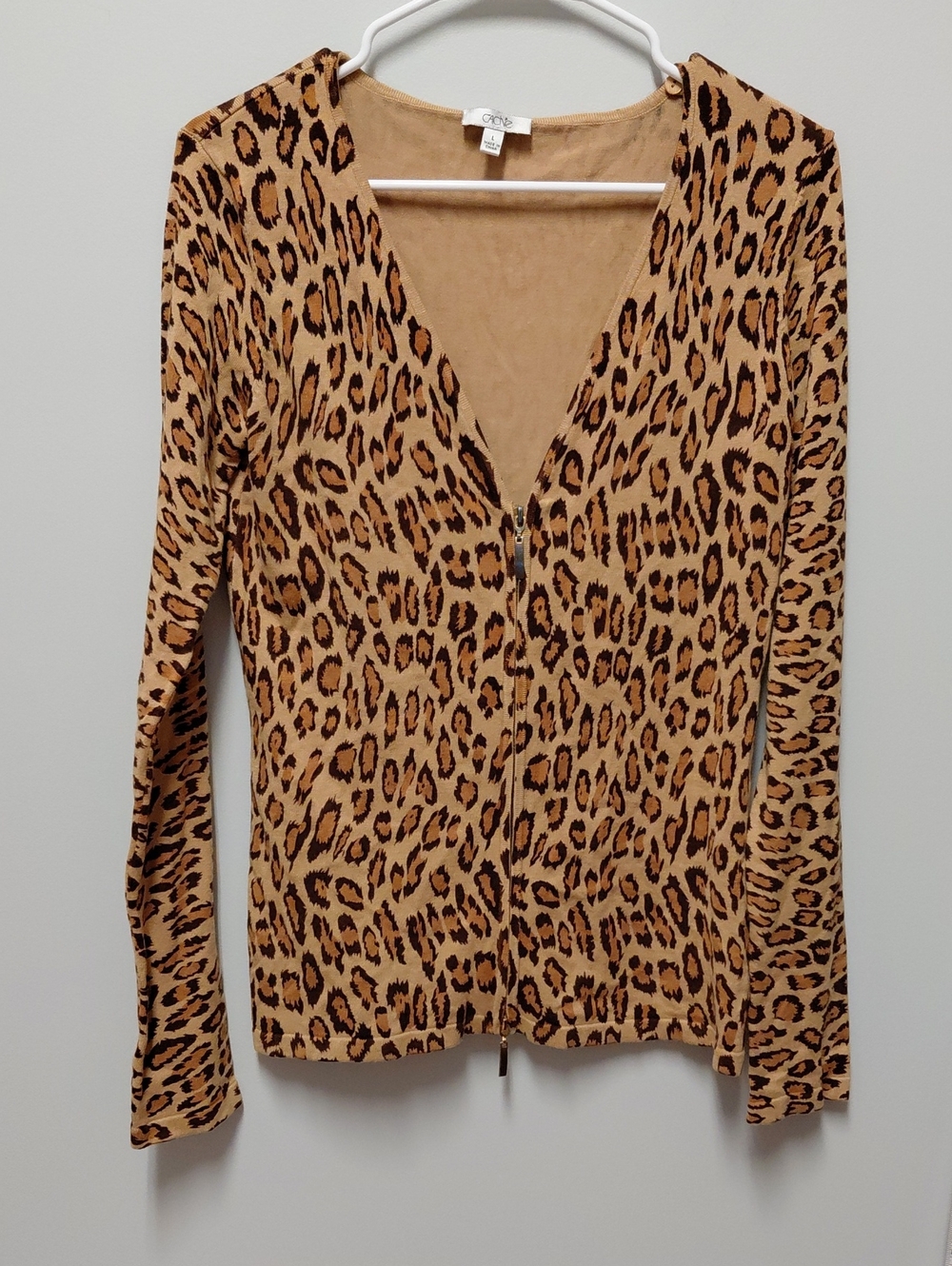 Cache Vintage Y2K  Leopard Print Zip-Front Cardigan, Size Large